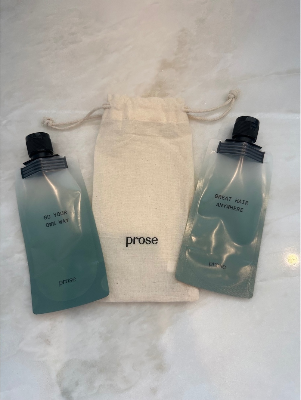 Prose Refillable Travel Pouches Set of 2 with Drawstring Bag